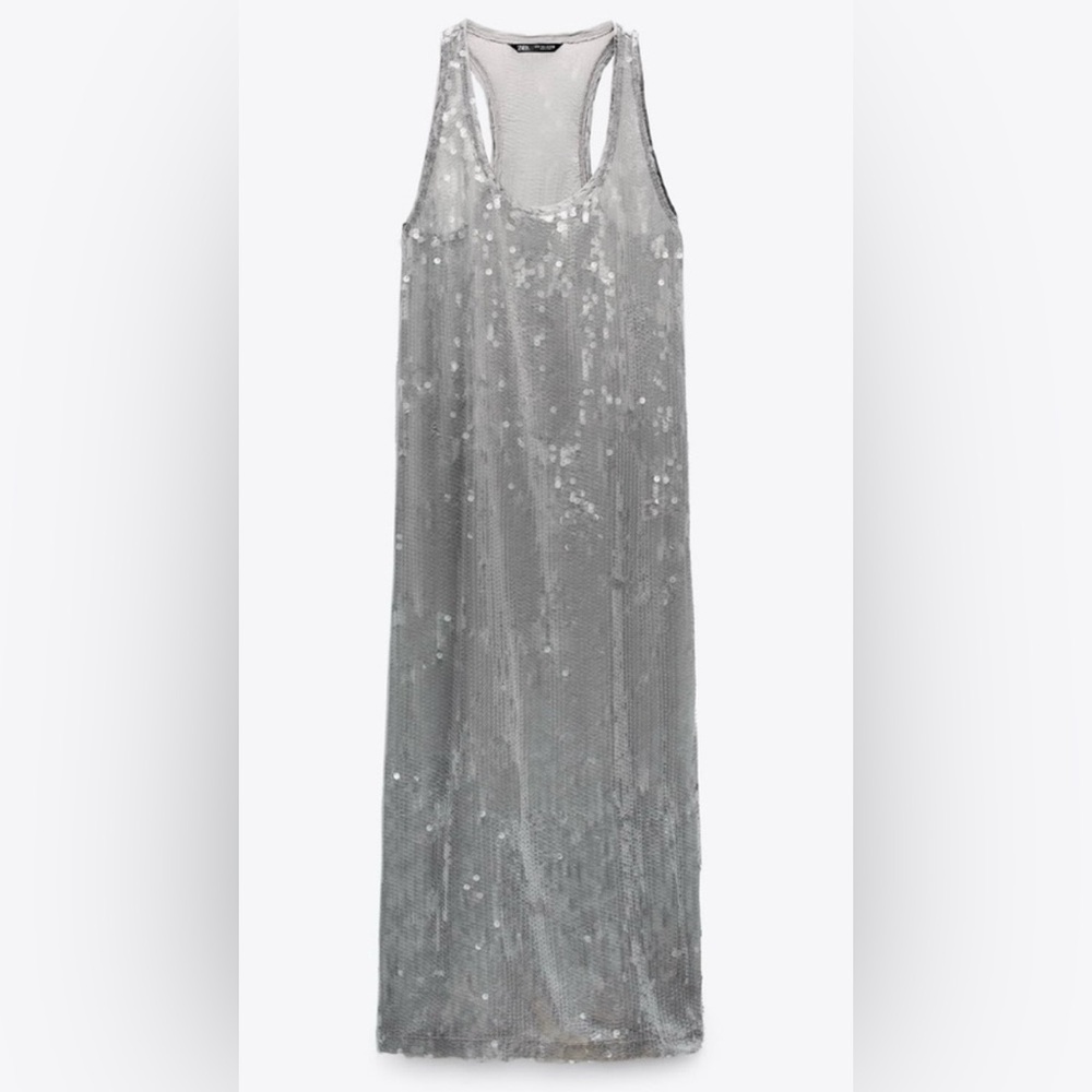 Zara Silver Transparent Sequin Maxi Dress